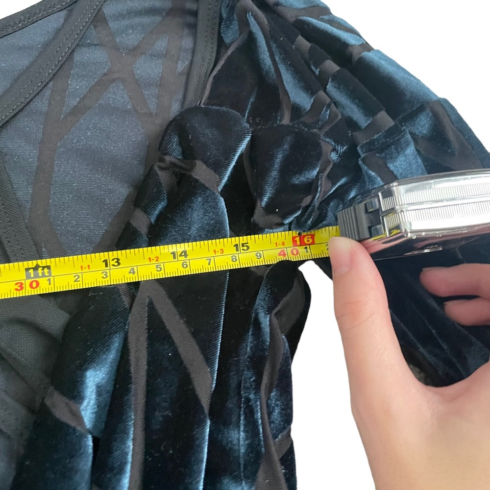 Zobha Navy Blue Open Back Draped Geometric Whimsygoth Sheer Long Sleeve Shirt - Picture 10 of 11